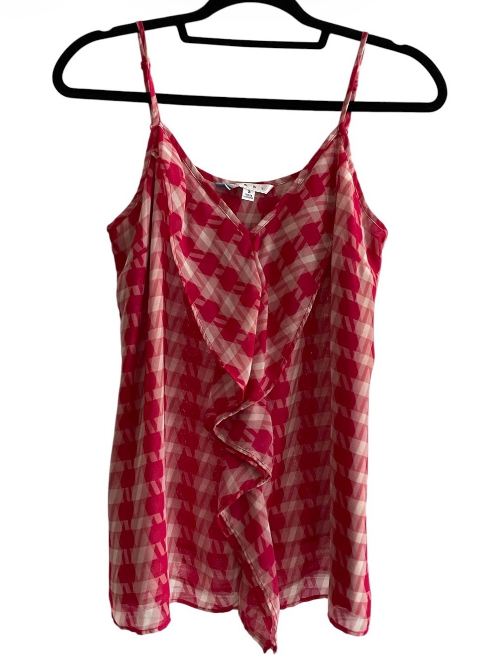 Cabi -Red Patterned Ruffle Cami Top